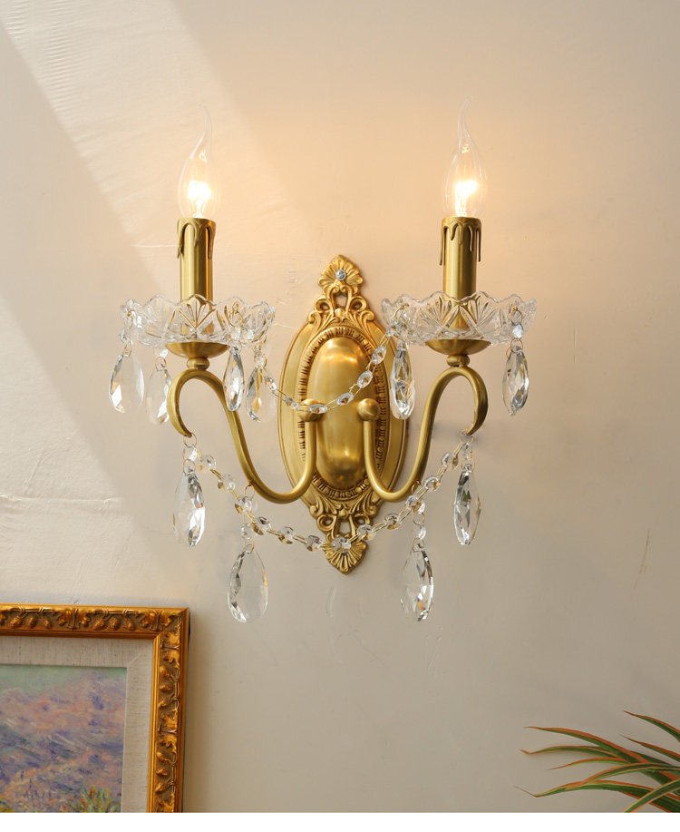 Бра 洛西可 法式复古水晶壁灯 欧式美式卧室床头客厅过道楼梯全铜壁灯