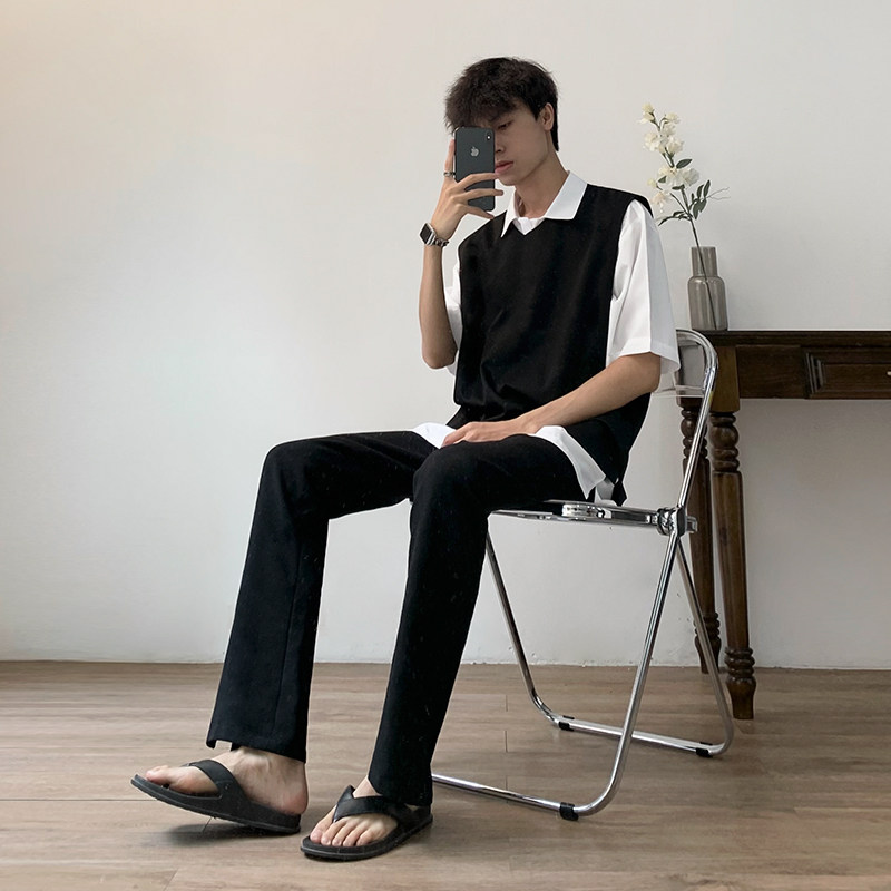 背心男潮坎肩夏季外穿马甲宽松男士百搭无袖上衣801A--P45