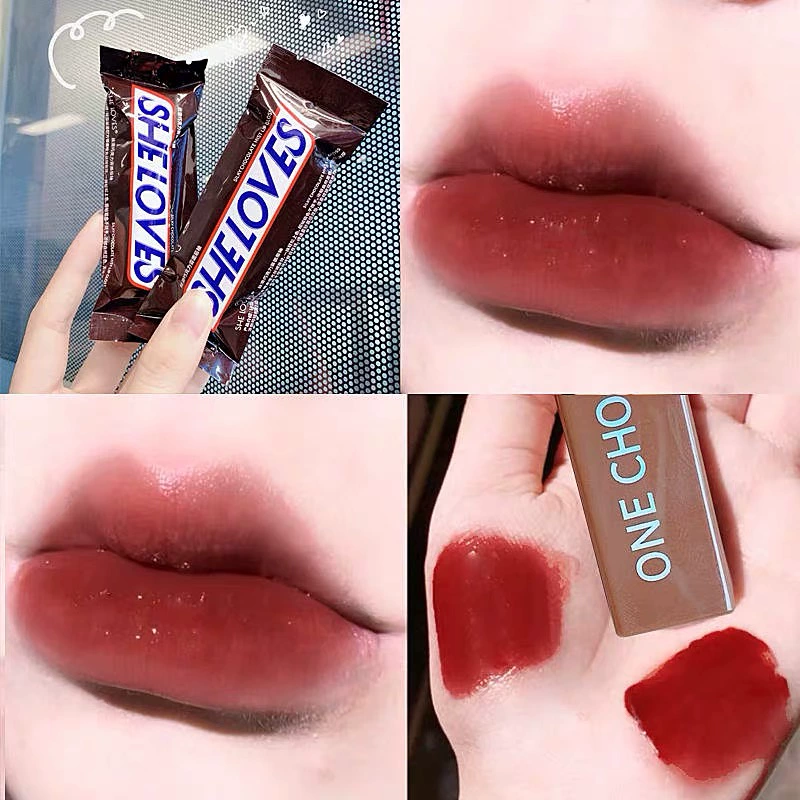 Li Jiaqi giới thiệu son môi màu sô cô la hot kiss lip glaze son bóng mờ thích hợp với thương hiệu nữ sinh màu trà sữa - Son bóng / Liquid Rouge