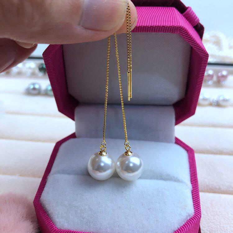 S925 sterling silver hypoallergenic mother shell pearl earrings earrings natural sea water positive round strong light exquisite female non-cultured pearls
