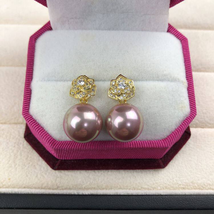 S925 silver high-end diamond-studded Piaget shell bead earrings natural sea mother-of-pearl earrings earrings non-cultured pearls