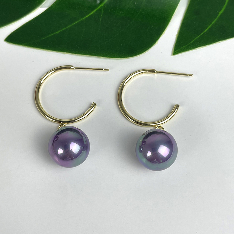 Minimalist S925 silver CUHK large shell bead earrings natural mother beware Pearl Ear Pendant Earrings Earrings White Purple