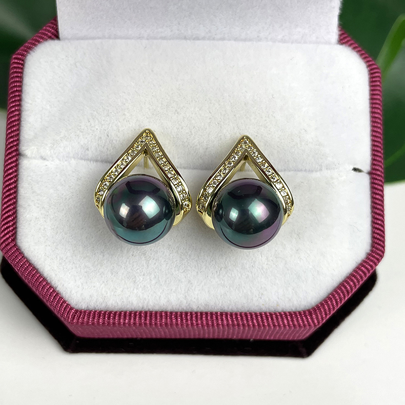 Diamond-studded moon heart 925 silver shell bead ear needle ear needle retro mother-of-pearl imitation pearl earring pendant white purple