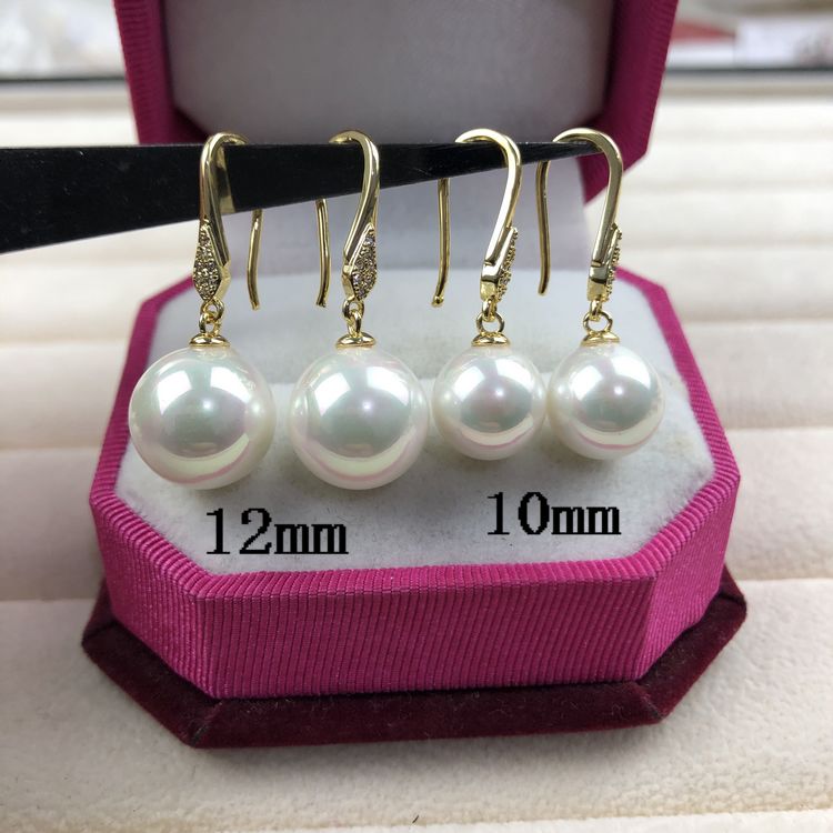 New Pint Female Natural Sea Water Bay Pearl Earrings S925 Silver Mother Bay Earl Pendant Earrings Fashion Delicate Non-Cultured Pearls
