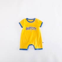 MINI Beibei City baby jumpsuit Brand childrens clothing Summer baby casual climbing suit contrast color letter romper