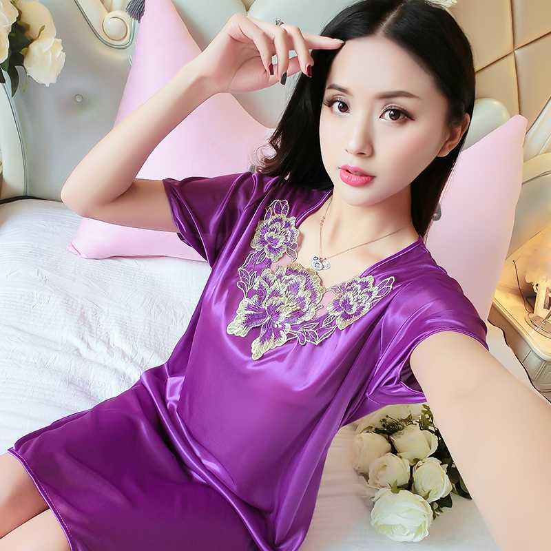 bộ đồ ngủ ngắn tay mùa hè womens đồ ngủ lụa băng womens kích thước lớn của Hàn Quốc phiên bản sexy phụ nữ lụa băng váy mùa hè tòa ren tươi.