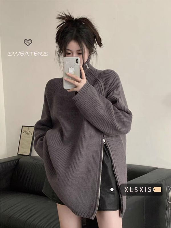 Zipper High-Neck White Loose Pullover Thick Sweater for Women 2025 Autumn and Winter New Korean Style Niche Long-Sleeve Knitwear Zipper High-Neck White Loose Pullover Thick Sweater for Women 2025 Autumn and Winter New Korean Style Niche Long-Sleeve Knitwear