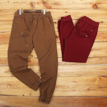 Foreign trade tail single beam footed pants mens pure cotton washed elastic waist and casual pants closets 90% Chunqiu students