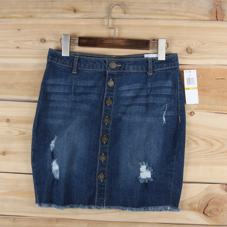 Super-valued foreign trade spring and summer new single-row button denim skirt half body dress with elastic large size loose and casual display slim skirt