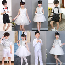 Childrens acting out of service Princess Skirt Girl Piano Performance Dress Kindergarten Singing Dance Performance Yarn Dress White Dress