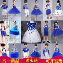 Girls Class Dance Suit Elementary School Childrens Chorus Clothing Pao Blue Performance Fluffy Skirt Cuddly Collective Performance Suit
