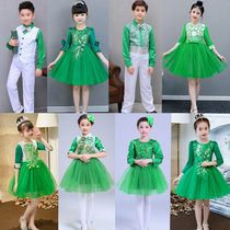 Autumn and winter childrens small grass dance performance to serve men and women Chunxiao choral suit Jasmine flower less green long sleeve princess dress