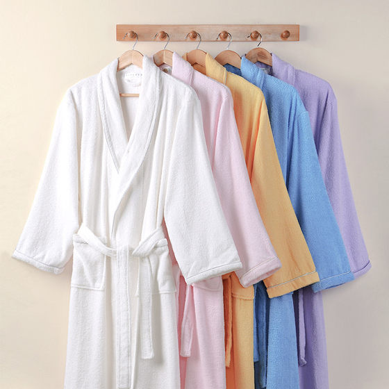 Cotton terry bathrobe, women's long absorbent and quick-drying cotton nightgown, men's bathrobe, spring and autumn bathrobe, couple's home robe
