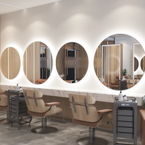  Net celebrity barber shop mirror table beauty salon mirror with light LED mirror trendy round hot dyeing wall-mounted hair cutting mirror