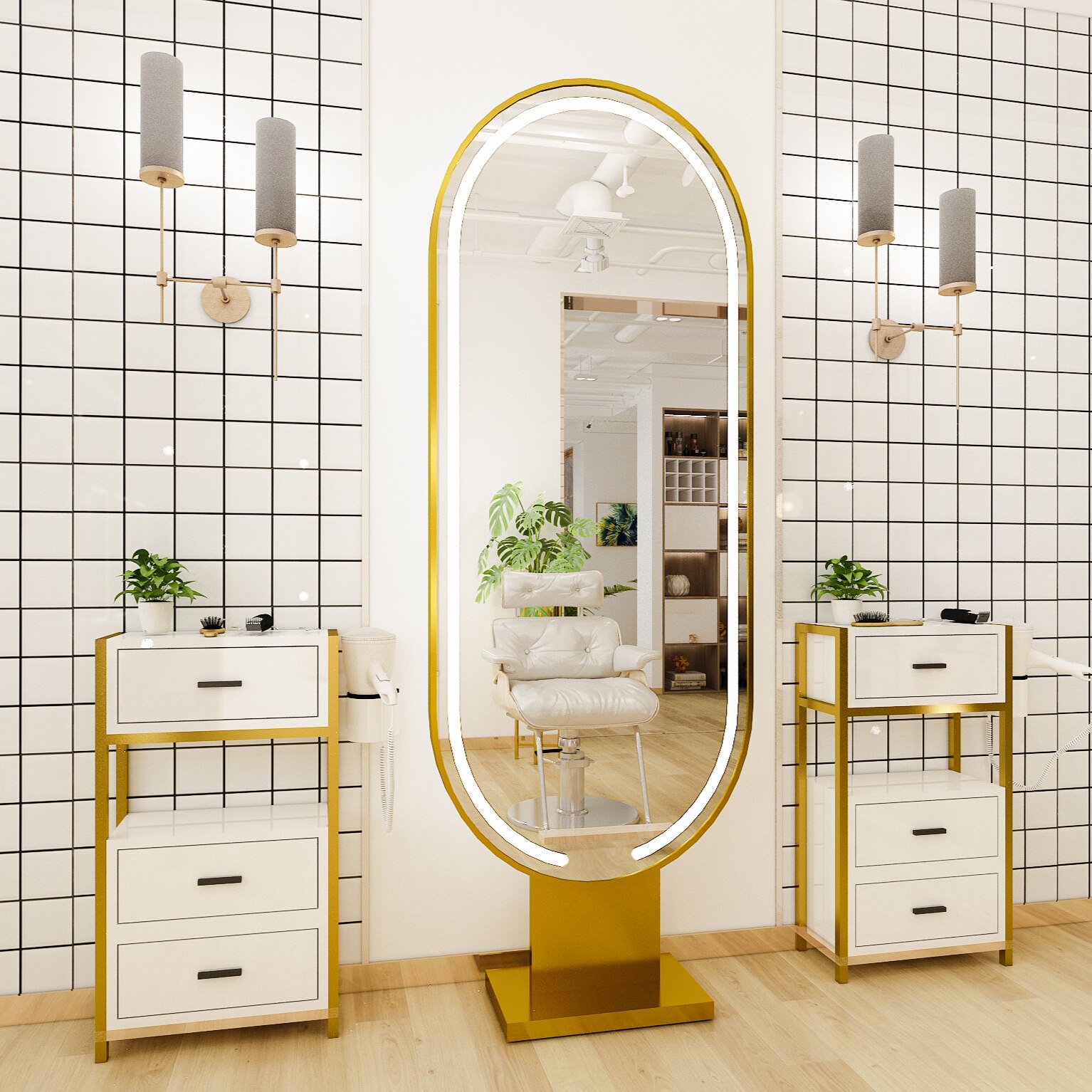 3AM same beauty lens with lamp LED single - sided curtain mirror hair cutting mirror mirror glass