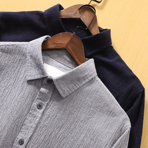 Weaving stretch seersucker Korean thread fast fashion summer mens long sleeve shirt mens casual shirt T2931