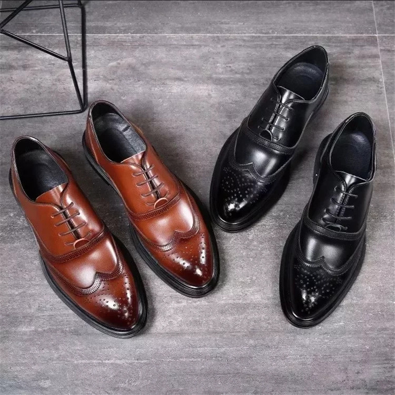 T527 Quality Single High-quality Cowhide Foreign Trade Men's Brogue Carved Business Casual Leather Low Top Leather Shoes