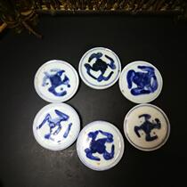 C big next years late Ming Dynasty blue and white ancient porcelain coaster Wanfu moire a set of six pieces Price