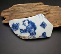 Tong 12 Ming blue and white ancient porcelain pieces to learn good specimens holding lotus figure baby play boy Big Head baby character