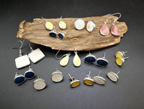 925-999 sterling silver inlaid ancient porcelain stud earrings drop earrings Song Celadon Ming and Qing Blue and white porcelain monochrome glaze porcelain