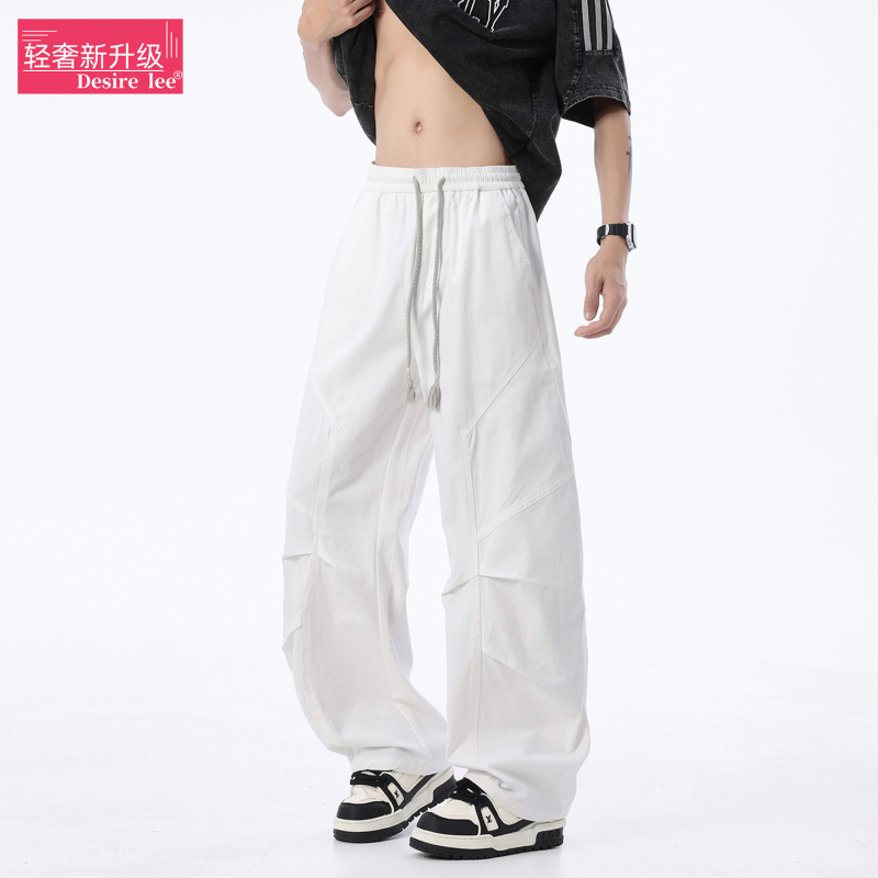 Desire Lee American-Style Workwear Casual Pants for Men, Pure Cotton, Pleated, Loose Fit, Trendy Brand, Versatile Straight-Leg Trousers