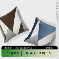 Lanpint home minimalist modern sample Interpanel sofa Blue and white splicing Coloured square sleepers leaning against the pillows to hold the pillows