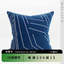 Lanky Home Brief Modern Sofa Leaning Bag Back Cushion Blue Black White Thread Embroidered Square Pillow