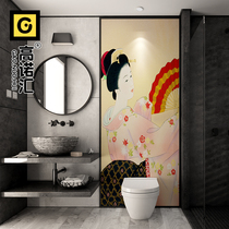 Japanese and wind beauty bathroom background wall retro nostalgic with pattern tiles Japanese cute characters colored porcelain