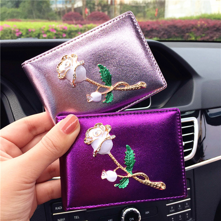 Lady's driver's license Benwater drill personality driving license wagon This driver's license clip Korean driver's license plate leather jacket clip rose
