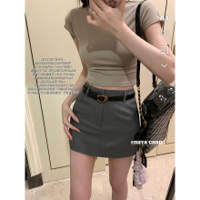 NAYA CHAN miu Wind Grey Suit Half body Short Skirt Women's Summer Spicy Girls High Waist Wrapped Hips Show Thin A-line Skirt