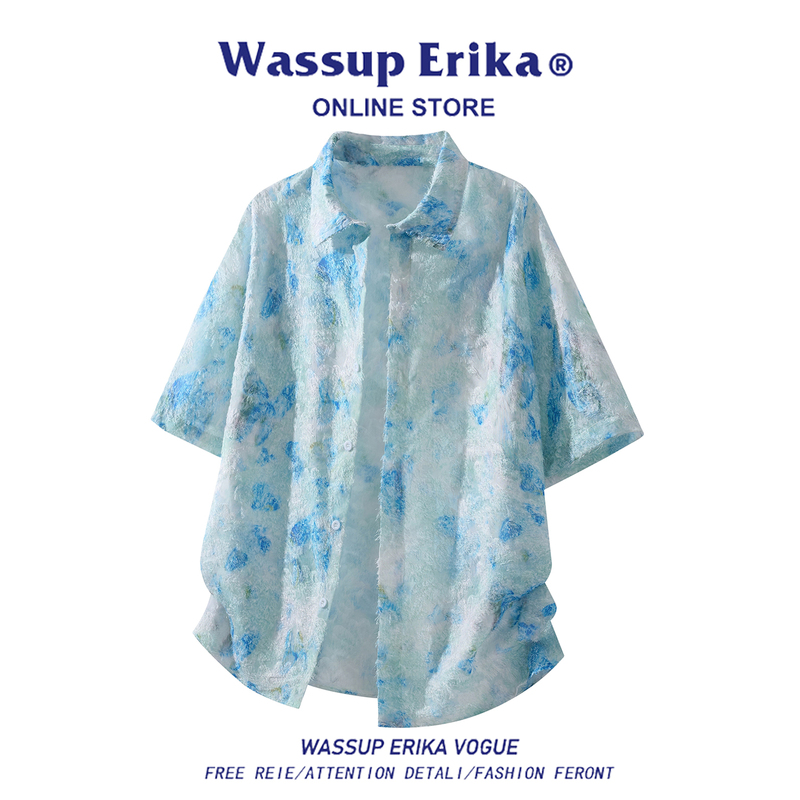 Wassup Erika Hawaiian Style Jacquard Tassel Shirt Short-Sleeved Men's Summer Youthful Seaside Wear Shirt Wassup Erika Hawaiian Style Jacquard Tassel Shirt Short-Sleeved Men's Summer Youthful Seaside Wear Shirt