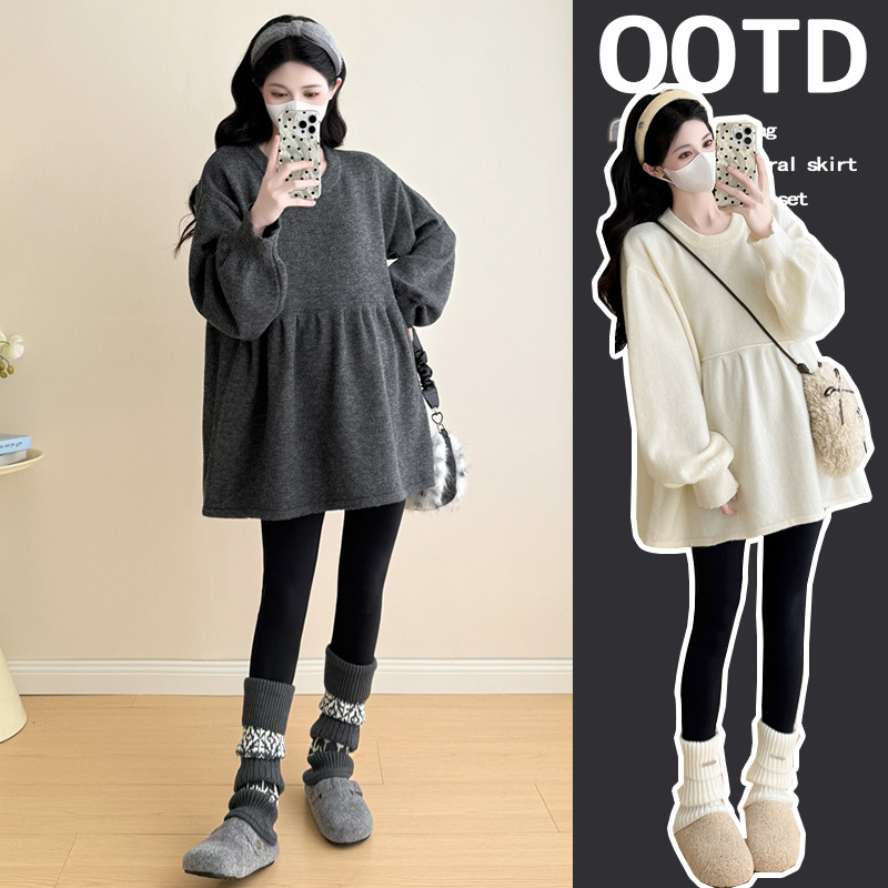 Maternity Wear Set, Fashionable and Stylish Loose-Fitting Top, Autumn and Winter Two-Piece Set, 2026 New Spring and Autumn Sweater That Doesn'T Show Pregnancy