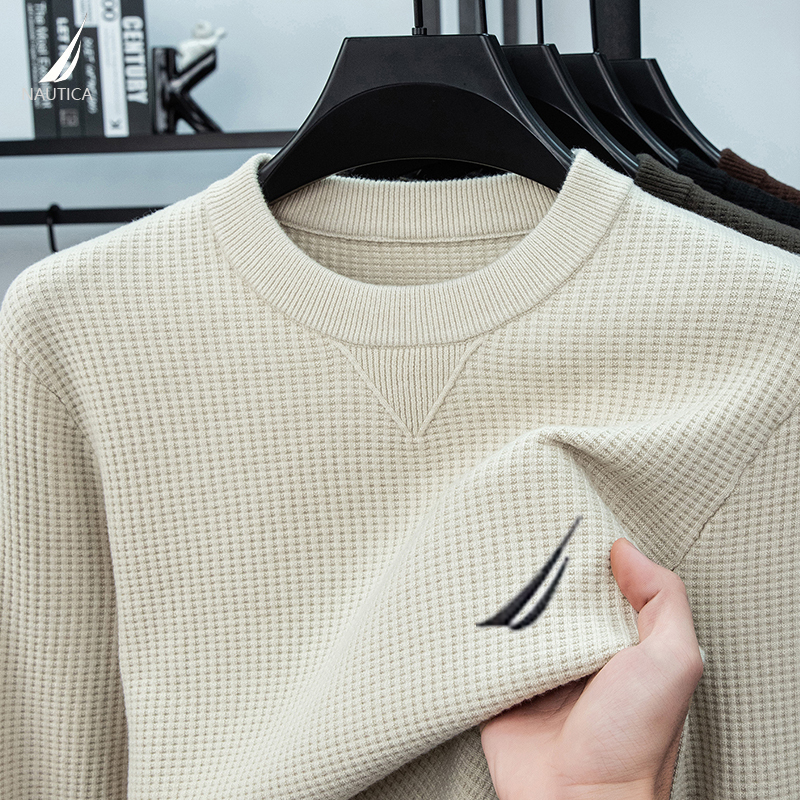 Nautica/Nautica's New Autumn and Winter Woolen Sweater Men's Round-Neck Waffle Sweater Base Layer Thickeneded and Warm