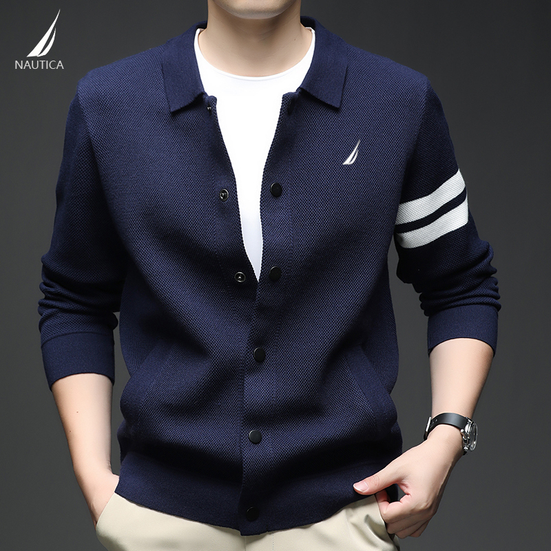 Nautica/Notica Men's Autumn and Winter Knitwear Jacket Fashionable Sweater Cardigan Lapel Wool Top Trendy