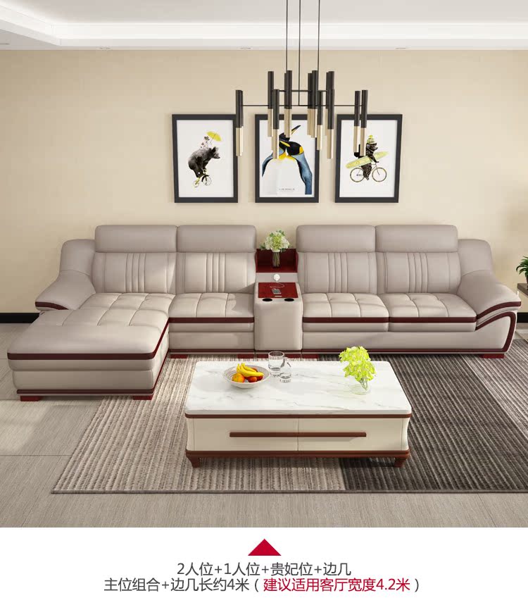 lớp đầu tiên của sofa da sofa da sofa da tối giản phòng khách hiện đại ba đơn vị lớn sẵn sàng sofa - Ghế sô pha sofa giường cao cấp