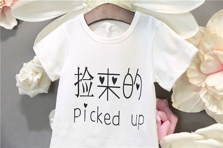 2018 mùa hè mới Hàn Quốc phiên bản của chàng trai và cô gái vui văn bản in ngắn tay T-Shirt trẻ em thời trang áo sơ mi giản dị