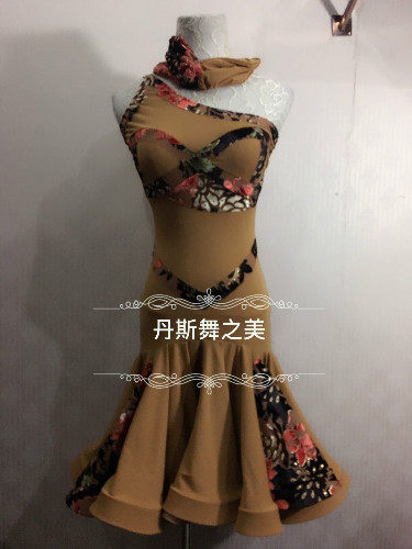 South Korea imported bronzing velvet super large swing skirt Latin dance art test class uniform test suit can be customized hairband