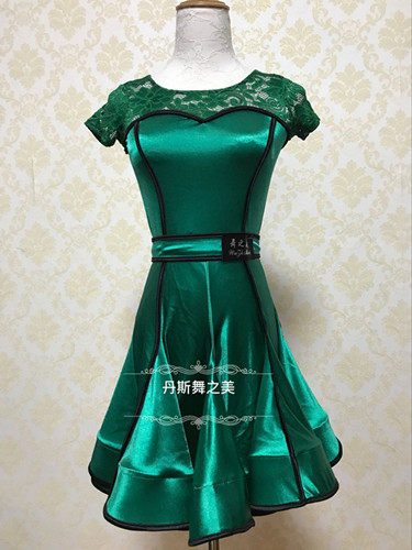 Heavy work splicing female children Latin dance competition suit imported sparkling elastic satin black