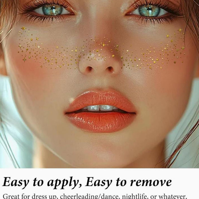 European and American Style Flash Tattoo Stickers with Realistic Freckle Patterns, Waterproof, Cross-Border Laser Makeup Stickers, Temporary Face Stickers for Parties