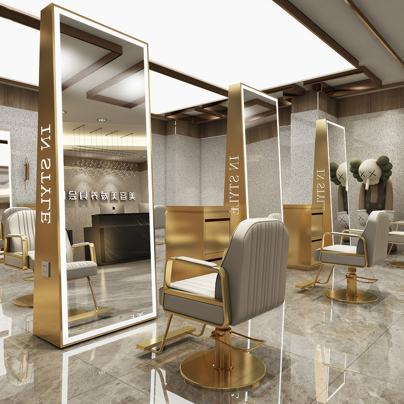 High-end barber shop mirror table Nordic stainless steel floor mirror full-length mirror hair salon special perm mirror table