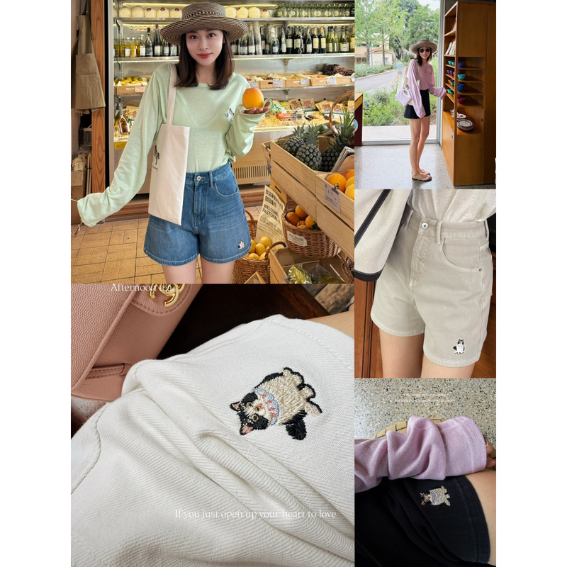 Hermosafang Limited Edition Lycra Four-Way Stretch Comfortable Thin Embroidered Denim Shorts