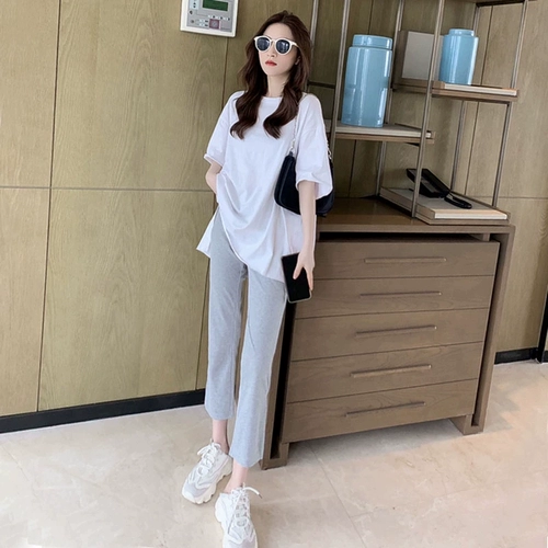 Дизайнерская футболка, комплект, тренд сезона, коллекция 2021, в корейском стиле, осенняя