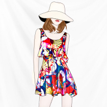 Swimsuit womens skirt one-piece flat angle belly slim slim sexy swimsuit conservative hot spring bathing suit