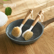 Home kitchen sisal long handle cleaning brush dishwashing brush beech wood washing pan brush non-oil cleaning brush decontamination brush