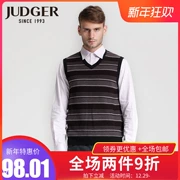 JUDGER Zhuang Ji áo len 100% len không tay áo len cổ áo Thời trang áo len cổ chữ V