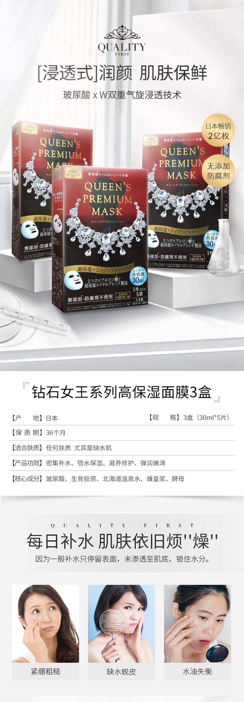 日本 Quality First 皇后的秘密 钻石女王面膜 5片*3盒 图1