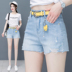 một chữ quần short denim nữ 2020 mùa hè mới của Hàn Quốc phiên bản của eo cao hiển thị mỏng triều mỏng loose-fitting quần rộng chân 