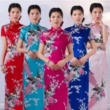 Длинное ципао, этническое платье для матери, короткий рукав, облегающий крой, этнический стиль, китайский стиль