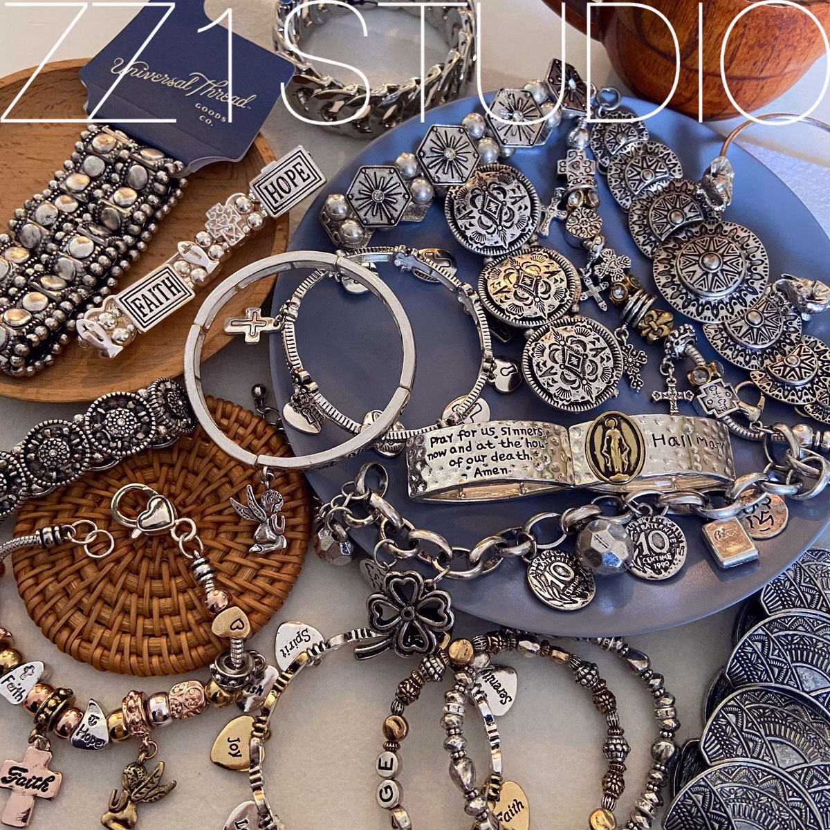 National Wind Europe and America retro-burning silver to make old letters Cross Angels engraved with small crowdsourced design feel elastic hand