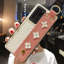 Summer Flowers Wristband Bracket with hanging ropes INS Wind net Red Women applicable Huawei p40 mobile phone shell genuine leather extravagant pro limited edition p40Pro set 5g upscale creative por anti-fall ptide